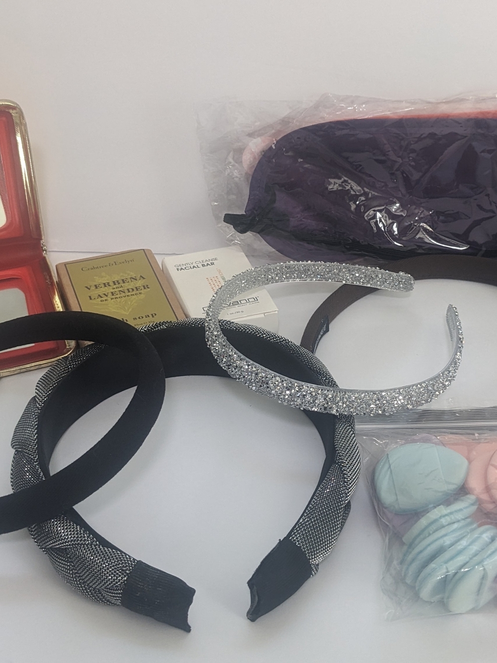 Bundle Of Women's Hairbands, Soaps, Mirror, Sponges, Mary Kay Compact NEW